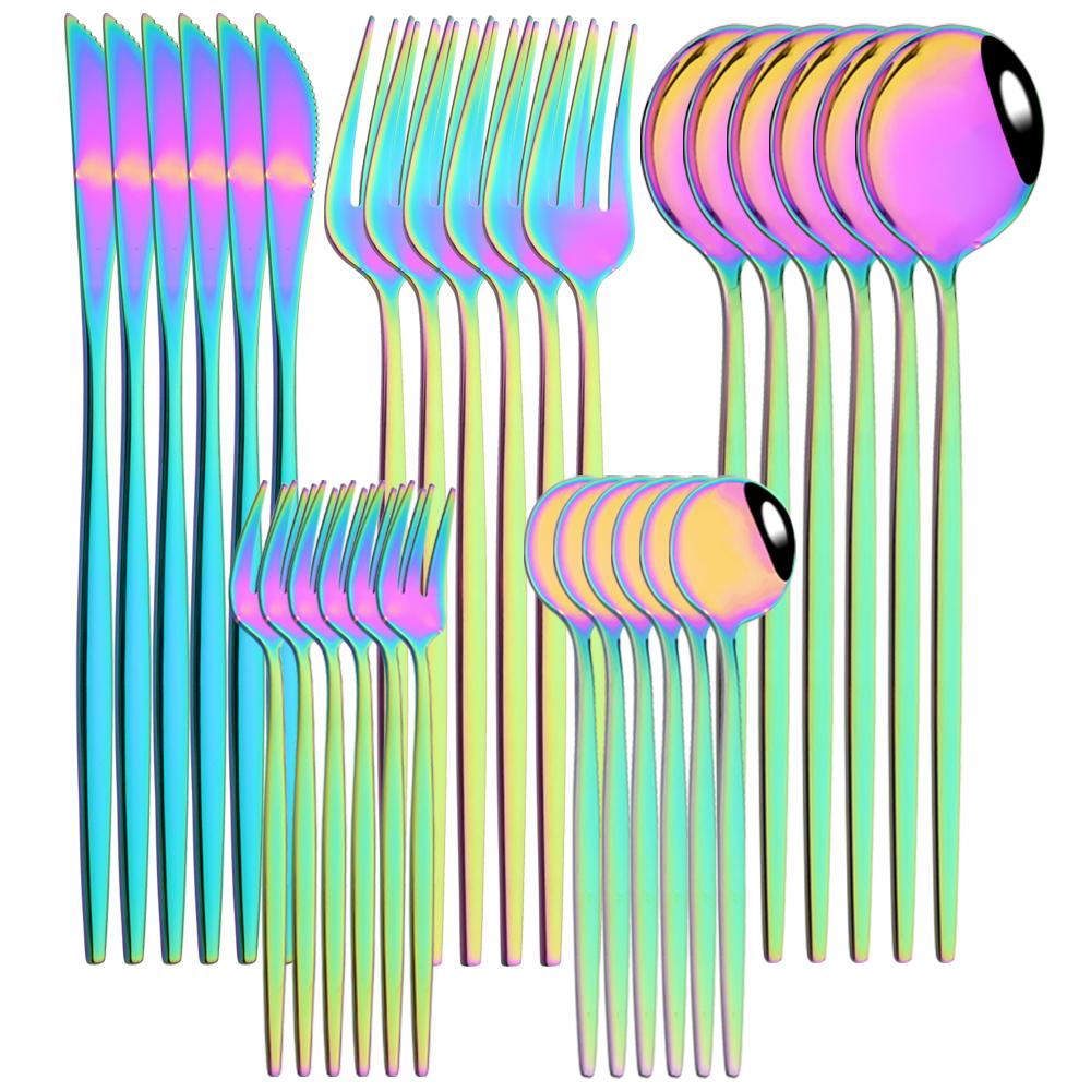 30Pcs Black Gold Cutlery Set Knife Fork Spoon Dinnerware Set Stainless Steel Cake Fork Teaspoon Tableware Party Kitchen Flatware
