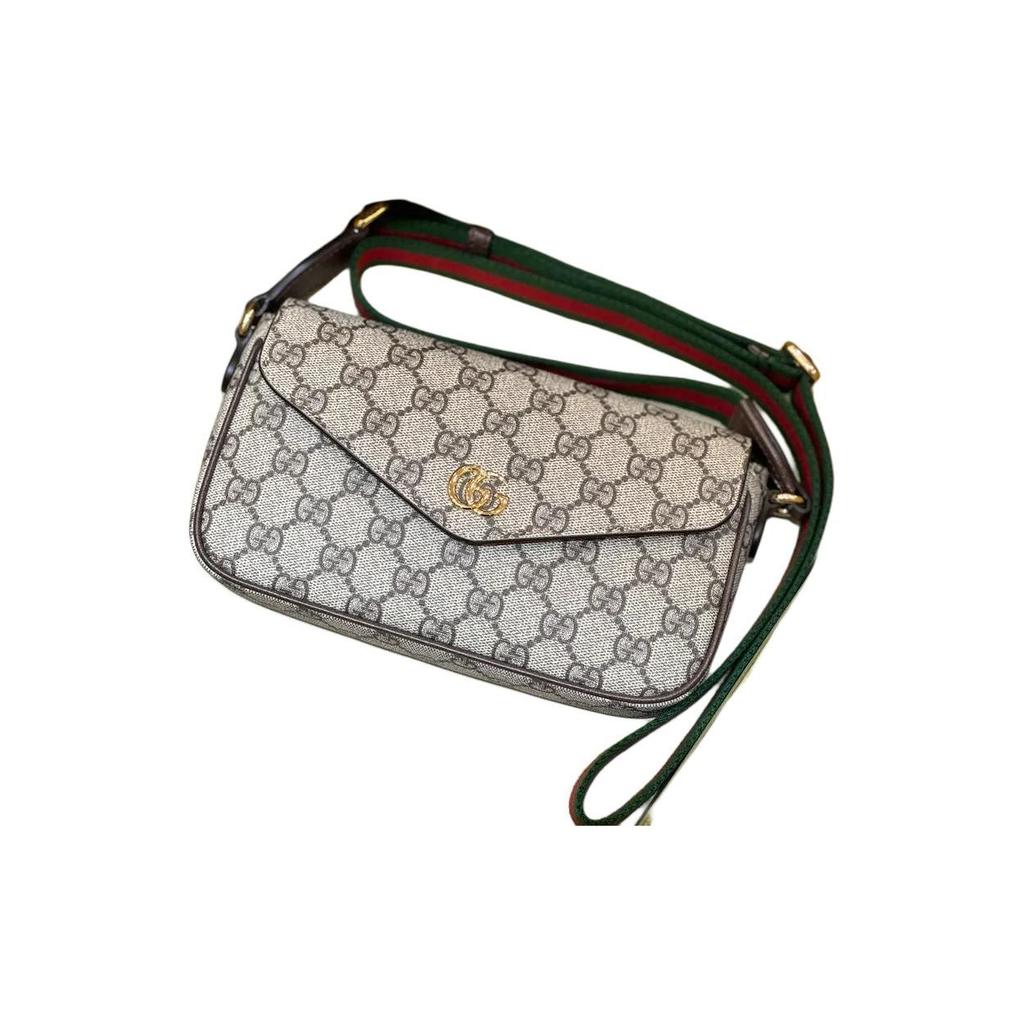 Gucci Ophidia Podwójne G Logo Zapięcie na zatrzask Płótno i Skóra Mini Torba na Ramię Damska torba na ramię Brązowy 764961-96IWG-8745