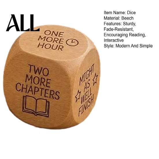 Book Club Reading Incentive Wooden Decision Dice, 6-Sided Wood Engraved Quotes Prompt, Natural Bookish Daily Habit Tool Charm, Fun Companion