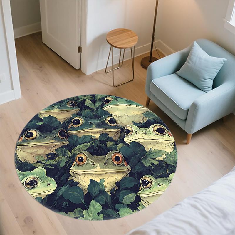 Frog and Leaves Pattern Round rug,Carpet Rug for Living Room Bedroom Sofa Playroom Decor,Non-slip Floor Mat,Holiday Gifts and Birthday Gifts