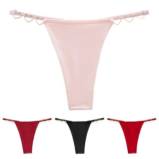 Women G-String Thongs Seamless Sexy Low Rise T-back Underwear Cheeky Glitter Panties with Heart Shaped Metal Chain