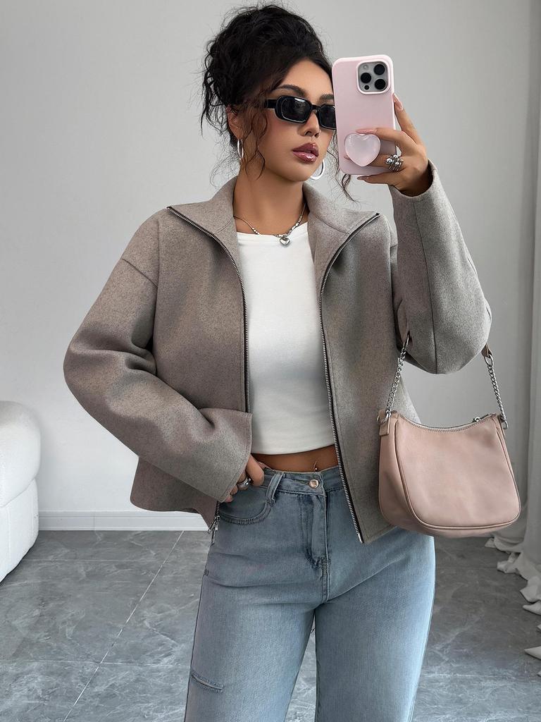 Europäische & Amerikanische Minimalistische Einfarbige Jacke mit Reißverschluss - Damen Herbst/Winter 2025 Kollektion