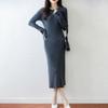 100% Pure Wool Women's Round Neck Slimming Knee-Length Dress for Autumn/Winter.