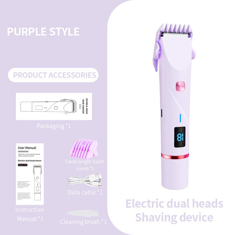 2-in-1 Electric Beard Shaver Double Head Lady Pubic Hair Face Underarm Groomer Painless Hair Removal Razor for Household Use