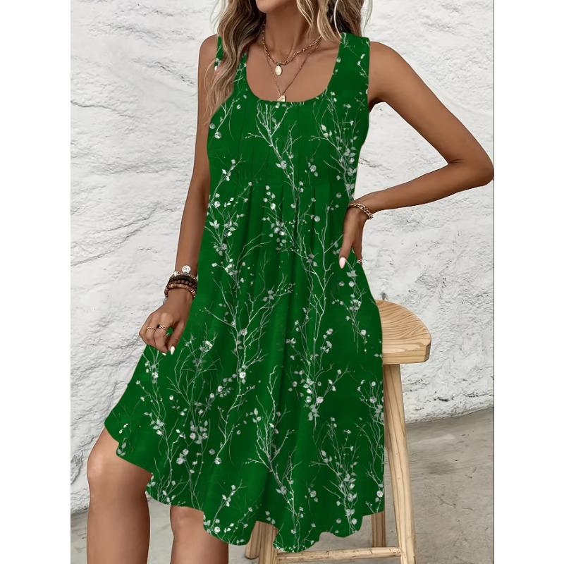 [Printed Dress - Not Faux Denim Fabric]Elegant Spring And Summer New Floral Print Faux Denim