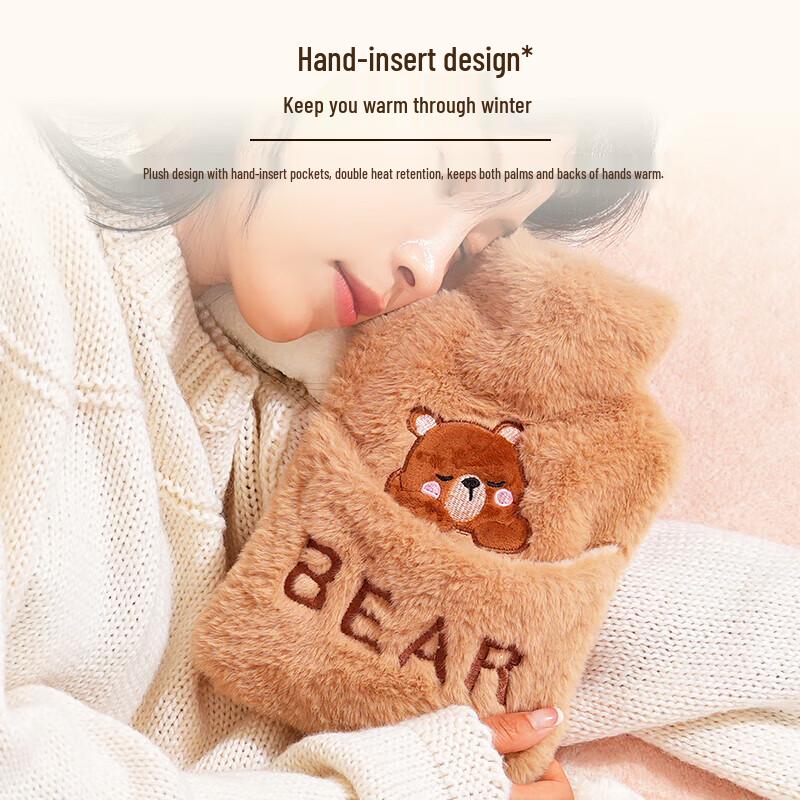 Lexue'er Large Hot Water Bottle with Rabbit Fur Hand Warmer Cover