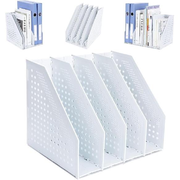 Collapsible Magazine File Holder with 2 Vertical Compartments Foldable Binder Holder for Desk Binder Storage Organizer Plastic Magazine Holders for