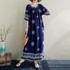 DIMANAF 2025 Summer Plus Size Dress Women Casual Long Vintage Cotton Dress Loose Basic Printing Dress