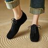 Fashion 2025 Spring New Women Lace-up Low Heel Square Toe Basic Casual Working Comfortable Soft Sheep Suede Leather Shoes Woman Concise