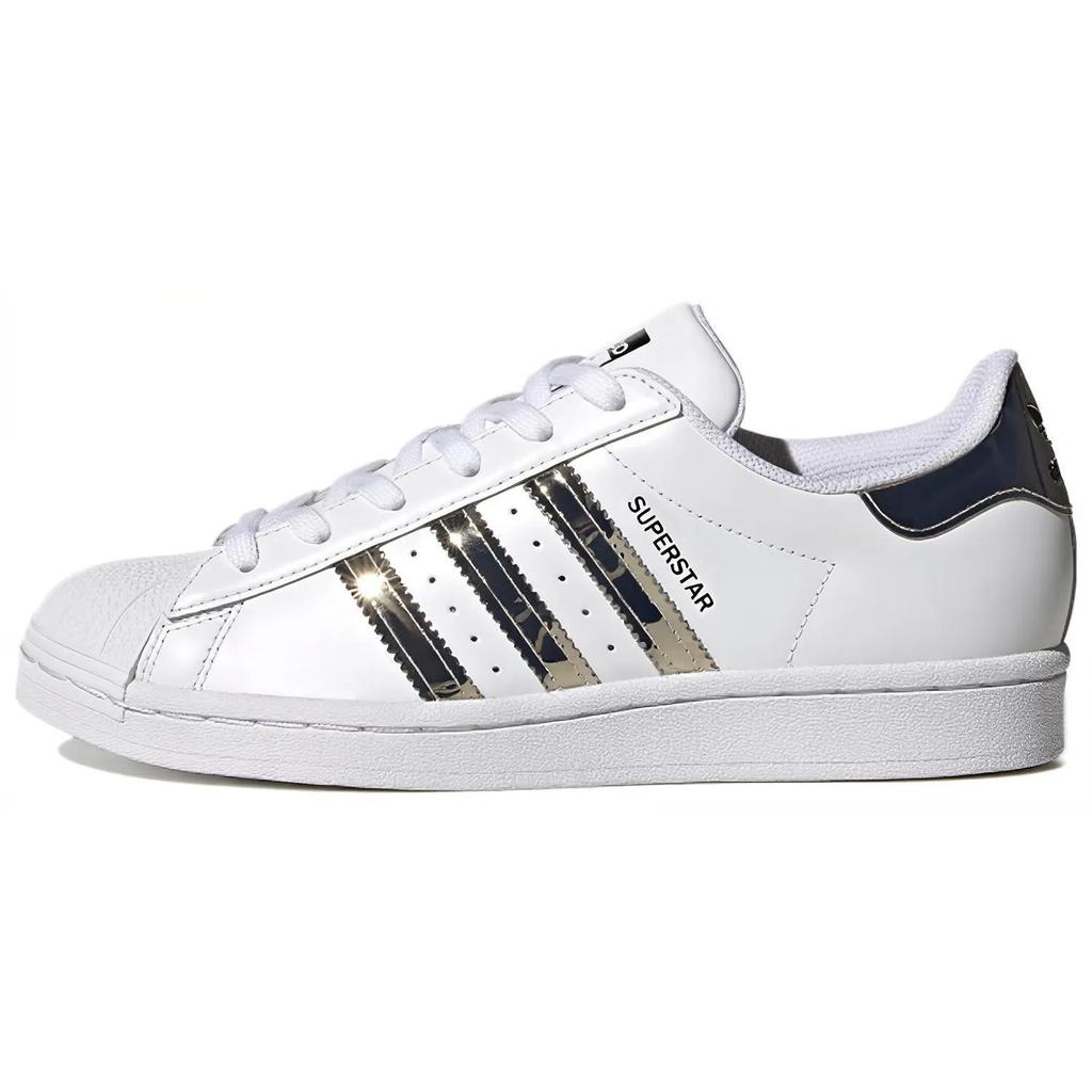 Adidas Womens Superstar 'Metallic 3 Stripes' (women's sizes) Cloud White / Silver Metallic / Core Black Skate Shoes FW3915