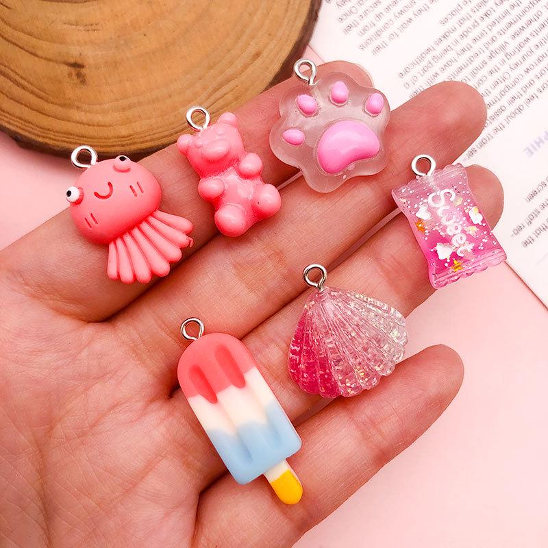 DIY Resin Pendant: Rose Red Lipstick Candy Butterfly Teddy Bear Ice Cream Milk Bottle Charm