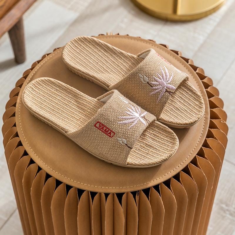 Летние женские пляжные тапочки удобные льняные шлепанцы женские нескользящие шлепанцы из конопли женская домашняя повседневная обувь сандалии 39-40 1289₽