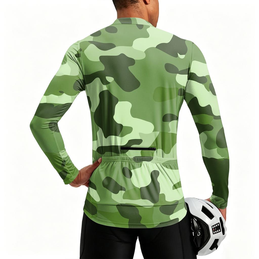 Men's Long Sleeve Cycling Jersey Breathable Quick Dry Half Zip Pullover Lightweight Athletic Top for Outdoor Sports
