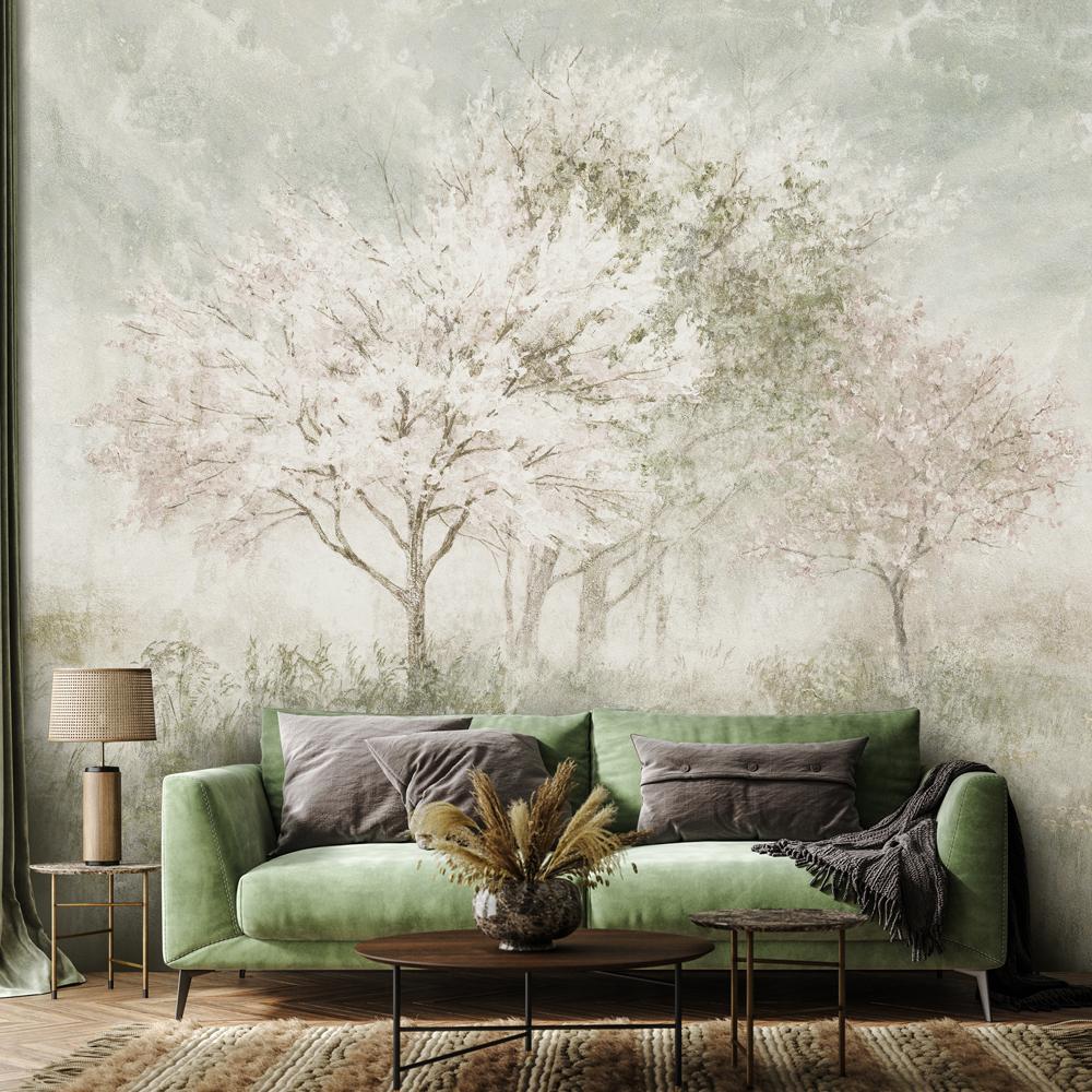 Bakgrund Blommande träd på ängen