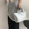 Korean Style Silver Tote Bag for Women Large Capacity Leather Handbag Casual Office Commuter Bag Luxury Shopper Handbags