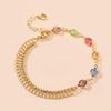 Women Gold Plated Multicolor Zircon Round Bead Charm Bracelet
