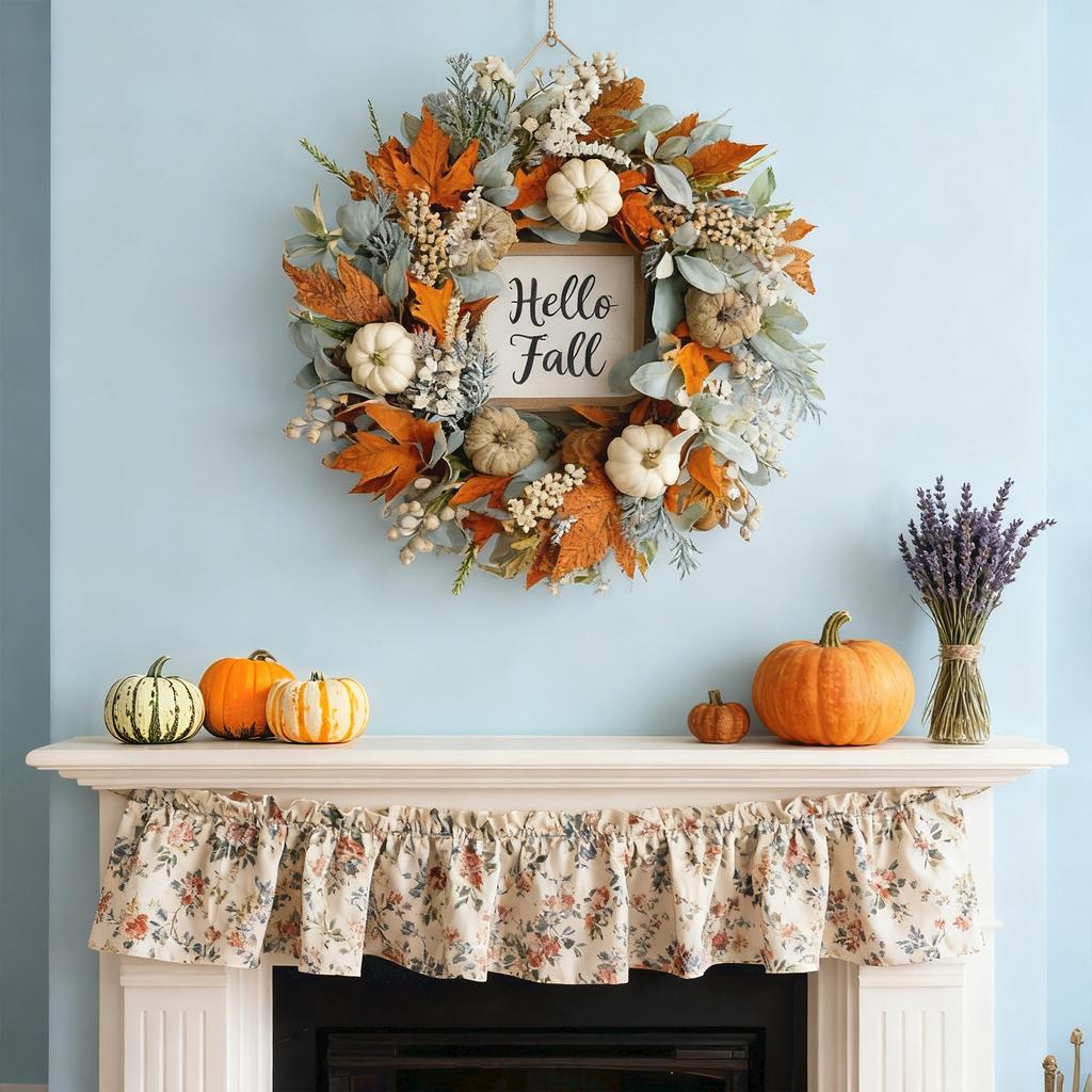 Pumpkin Maple Leaf Wreath With Berry Wood Sign Front Door Autumns Door Hanging Decoration Thanksgiving Harvests Festival