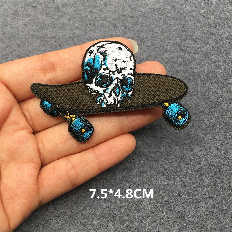 Punk Patch Flame Embroidery Patches For Clothes Scary Skull Iron On Patches On Clothing Embroidered Jacket Badge Sticker