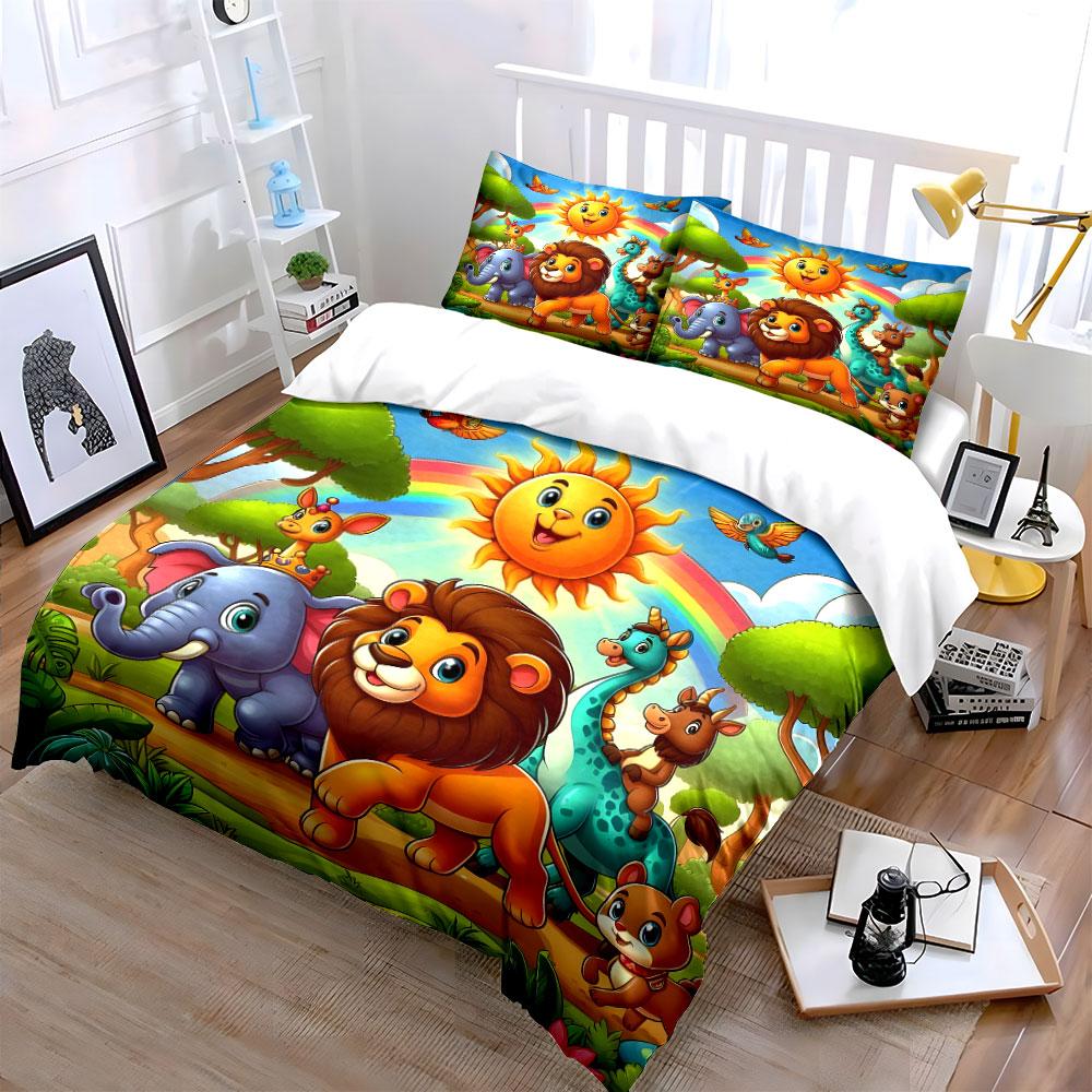Animal Friends Jungle Design Set Multiple Sizes Kid'S And Adults' Bedroom Exquisite 3Pc Bedding Set, Gift