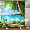 Beach Shower Curtain Waterproof Home Decoration Curtain 3D Palm Tree Seaside Beach Landscape Printed With Hooks Bathroom Curtain