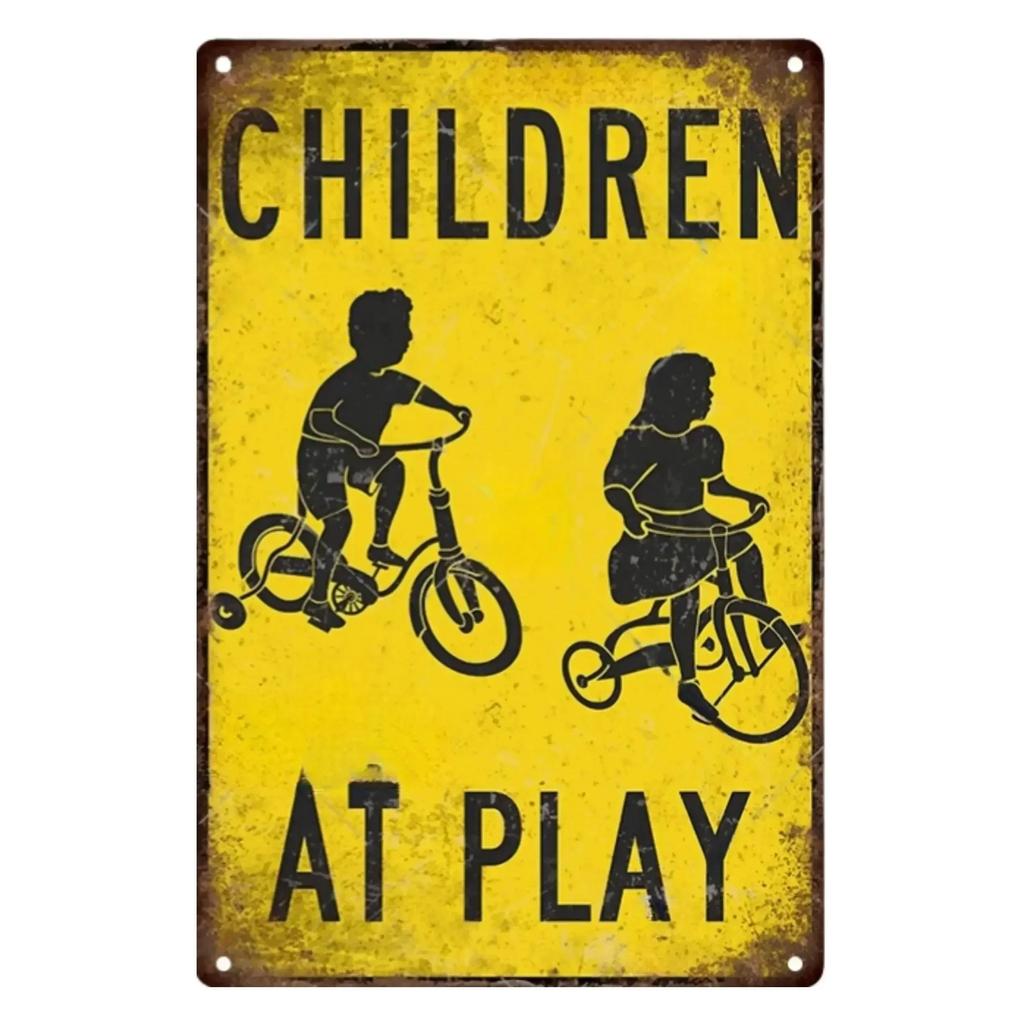Vintage Vorsicht Hinweis Zone Schild Metallplatte Warnung Kinder Video Retro Plakette für Man Cave Garage Deko