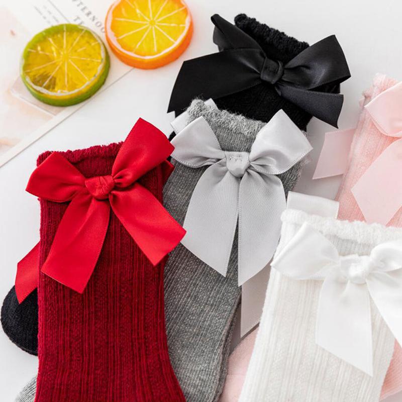 Cute Bows Baby Long Socks Solid Color Soft Cotton Newborn Boys Girls Knee High Socks Anti-slip Infant Toddler Floor Socks