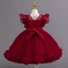 New Kids Net Lace Princess Dress with Frills, Large Size Girls' Birthday Outfit
