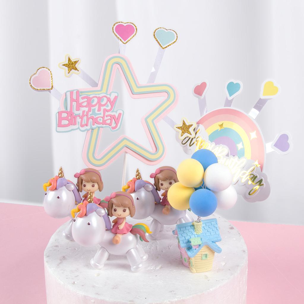 Cartoon Unicorn for Girls Cake Decor Rainbow Moon Star Happy Birthday Cake Toppers 1st Birthday Baby Shower Unicorn Theme Party