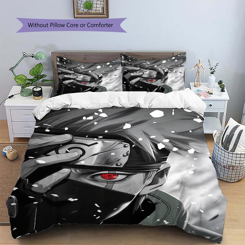 Anime Hatake Kakashi Pattern Bedding Home Decoration Birthday Gift (1 * Duvet Cover + 2 * Pillowcase, Without Core)