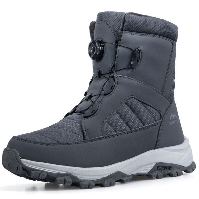 Winter Men's Rotating Button Snow Boots Thick plush cotton Boots keep warm Winter Boots Non-slip Mid-calf Boots outdoors shoes