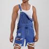 Men's Fashion Solid V-Neck Button Pocket Wash Water Denim Adjustable Short Strap Jumpsuit