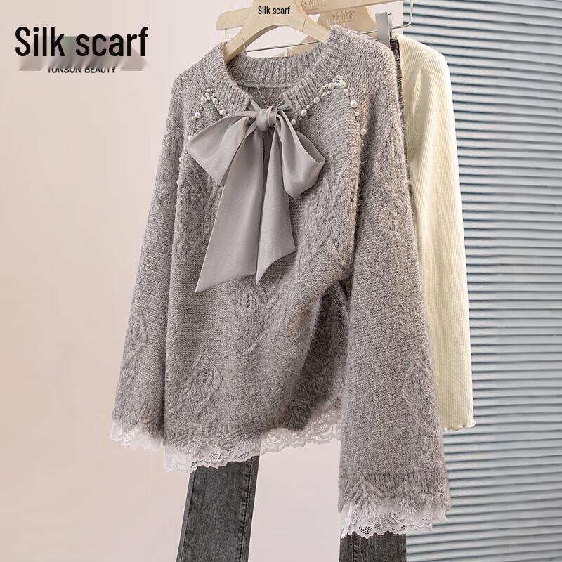 

Women s Loose-Fit Long Sleeve Beaded Sweater One Size