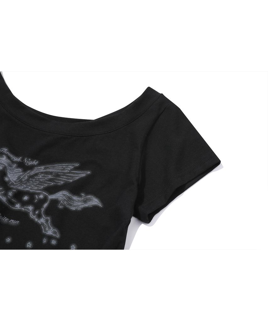 IFYOUWANT Pegasus One-Shoulder Tee Black