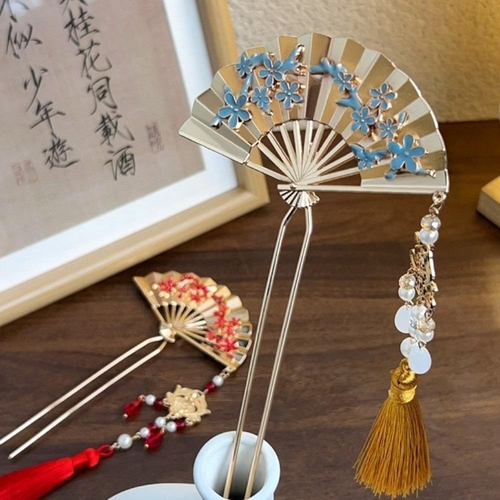 Retro Pearl Fringe Hairpin Zinc Zinc Alloy Fan Shape Bride Tiara U Shape Hair Frok Hanfu Hair Accessories