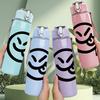1PC Simple Smirk Face Doodle Print 750ml Color Plastic Sports Water Bottle Leakproof Flip Straw Lid Suitable for Sports Office Home Use