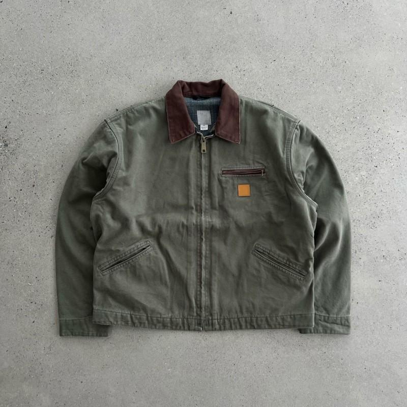 Mens Premium Washed Detroit Workwear Jacket - 9 Vintage Colors Relaxed Fit Cotton Blend Streetwear Style
