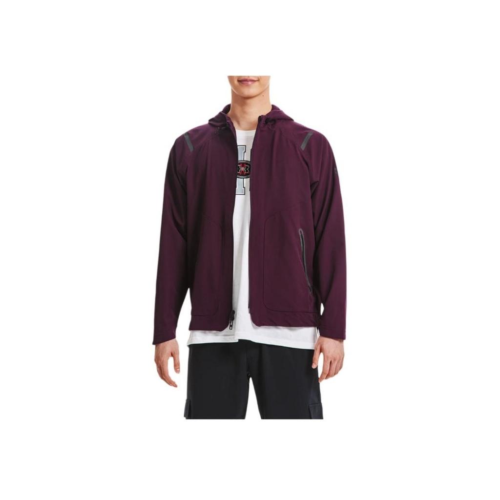 Under Armour Sun Protection Series Solid Color Zip-Up Drawstring Hooded Sports Woven Breathable Training Jacket Men Outerwear Rock-Purple 1370494-572
