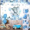 Boy Elephant Baby Shower Decorations Boxes - Baby Blue Balloon Garland Kit,Baby Shower Boxes,It's a Boy Backdrop Tablecloth for Elephant Theme Party