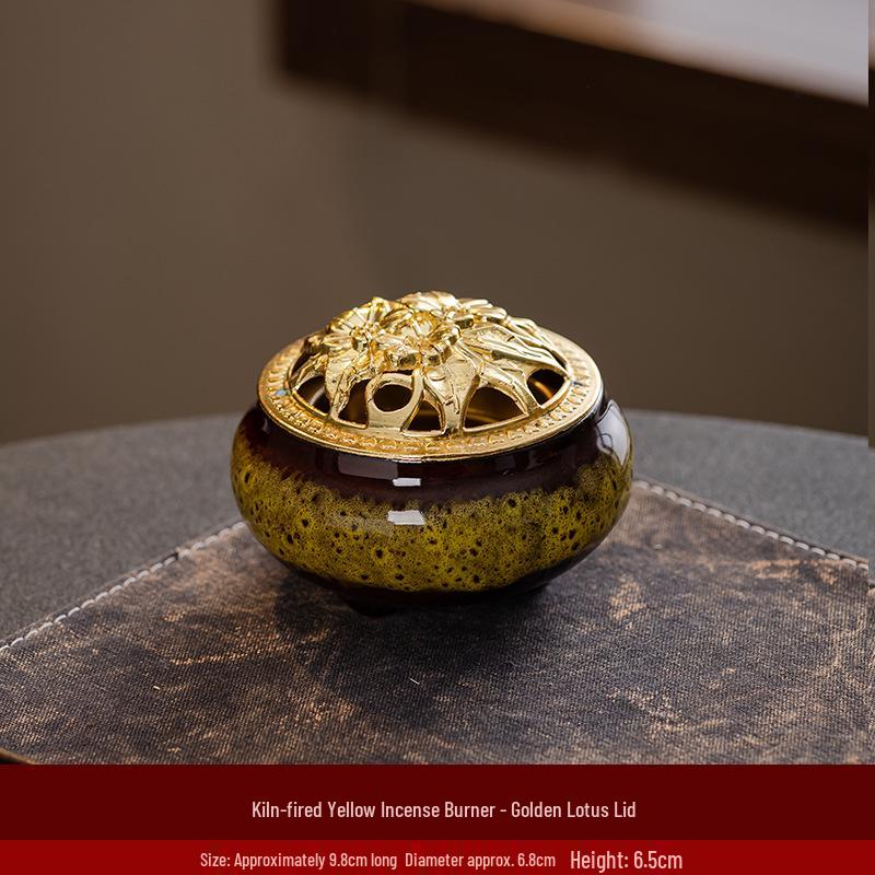 Portable Ceramic Sandalwood Incense Burner: Golden Bowl Ornament & Incense Plate