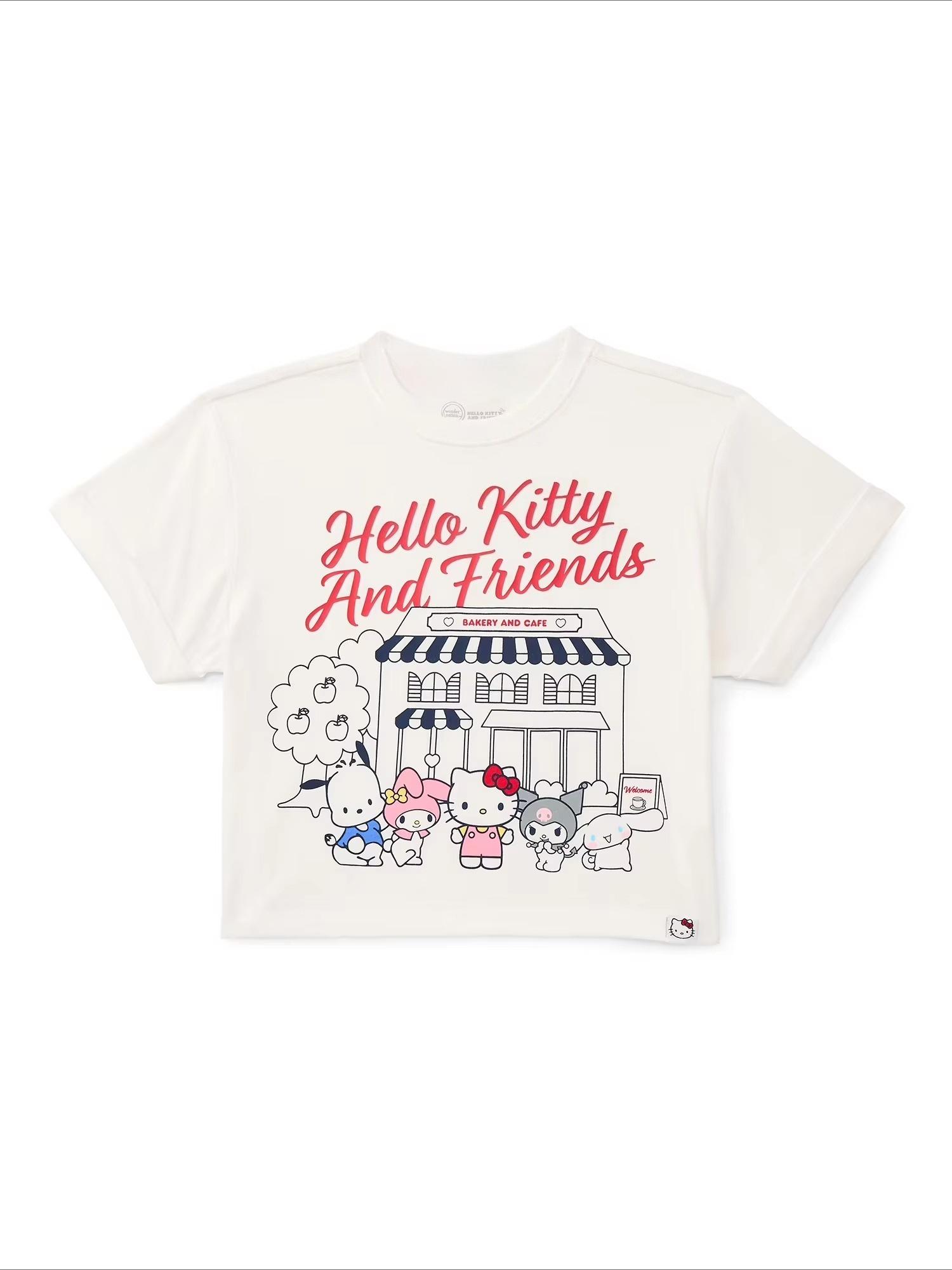 

2026 new Summer HelloKitty Cute Print Tee Casual Short Sleeve Cotton Tops for Adults Kids Sweet Kawaii Style Daily Outfit S
