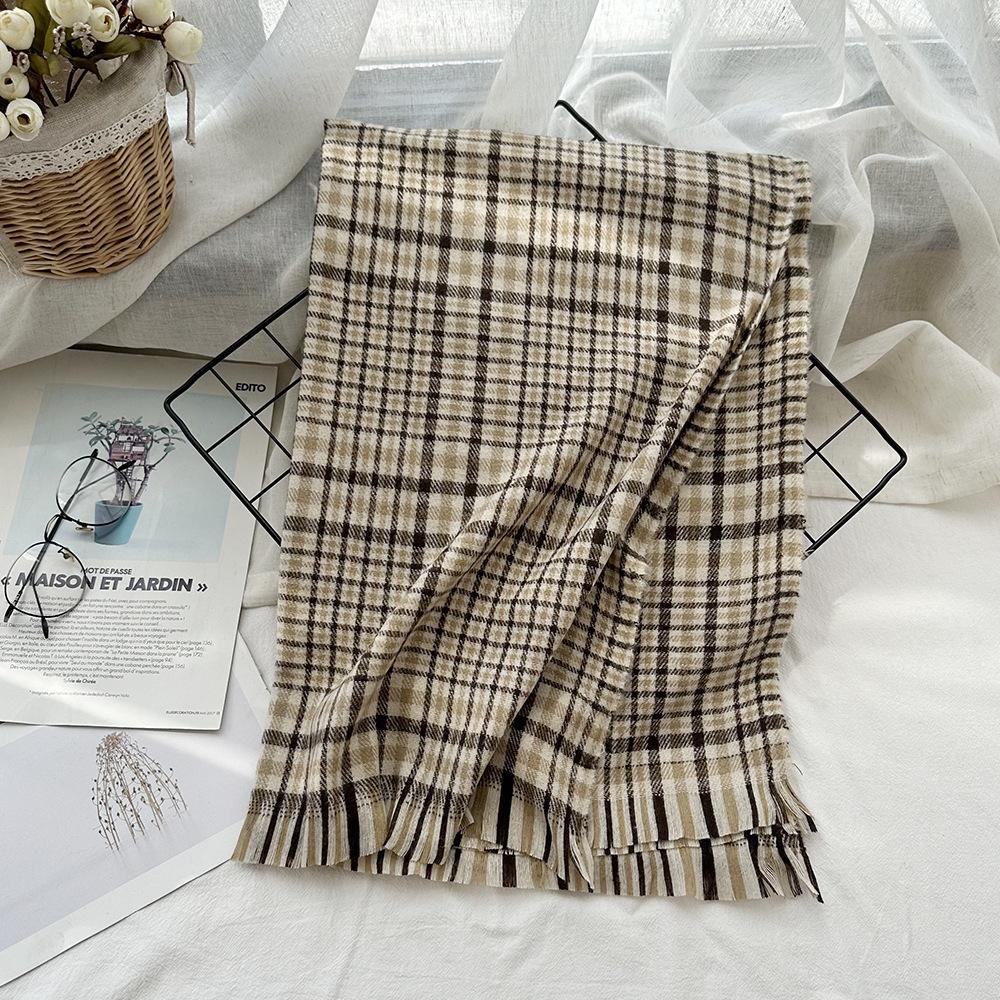 Scarf Autumn and Winter Imitation Cashmere Houndstooth Shawl for Women Trendy and Versatile Warm Long Tassel Scarf