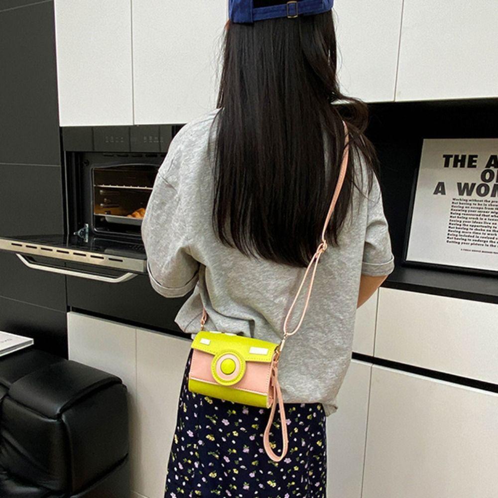 Mini Funny Square Bag PU Contrast Color Crossbody Bag Sweet Camera Shoulder Bag  Outdoor