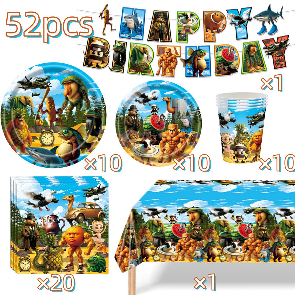 Italian Brainrot Birthday Party Decoration Tung Tung Sahur Tralalelo Tralala Tableware Balloon Cup Plate For Party Favor Supplie