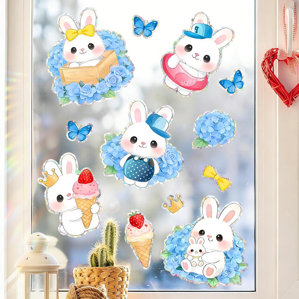 Rabbit Hydrangea Self-adhesive Living Room Bedroom Balcony French Window Decorative Sticker