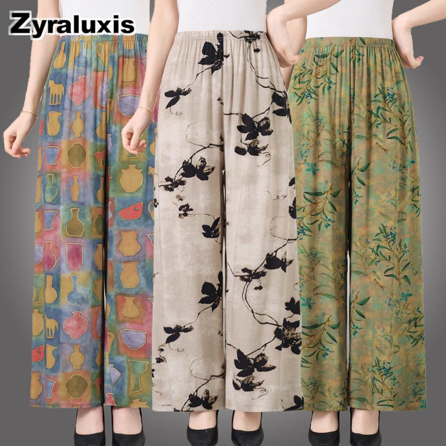 Women's Cotton Flannel Pajama Pants Summer Thin Wide Leg Pants for Moms Loose Casual Home Wear Long Trousers