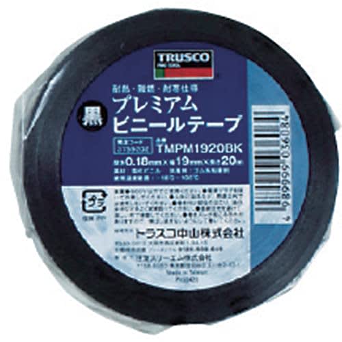 TRUSCO Heat Resistant, Cold Resistant, Flame Retardant Premium Vinyl Tape Black 19mm X 20m TMPM1920BK