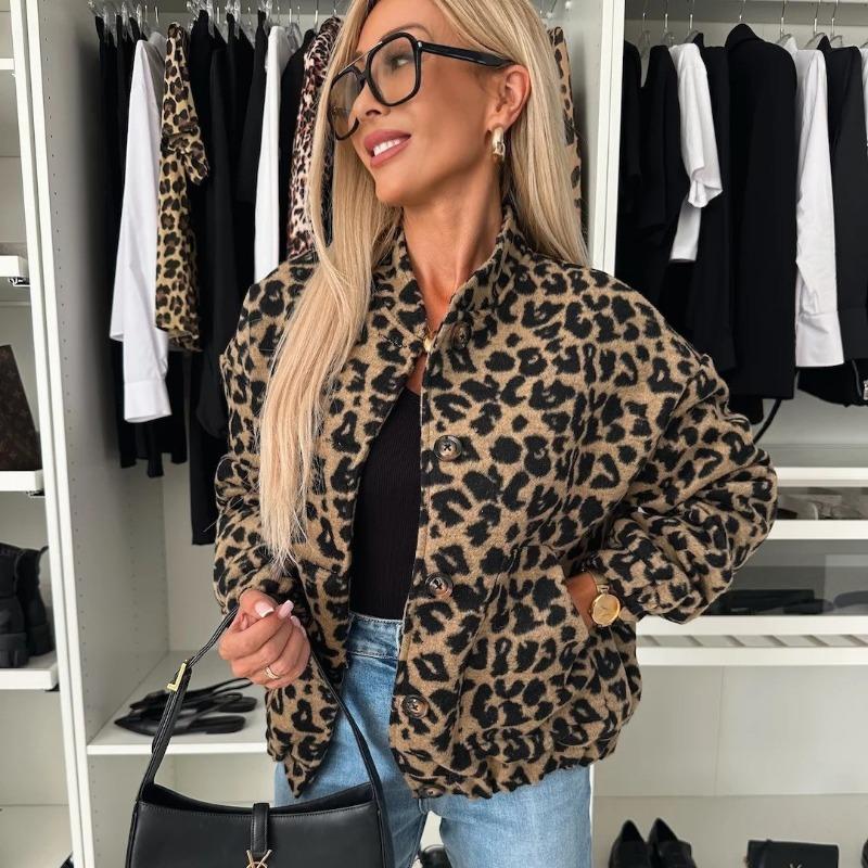 Spring Autumn Retro Hot Girl Leopard Print Jacket Women's New Loose Casual Top