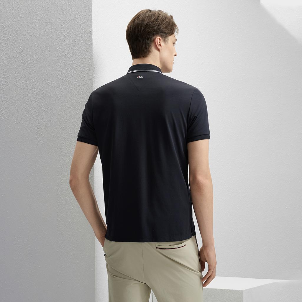 Fila Letnia koszulka polo z blokami kolorów i paskami, oddychająca, wszechstronna, gładka, biznesowa, z krótkim rękawem, męska, koszulki polo, Legendarny-Niebieski F11M431105FNV