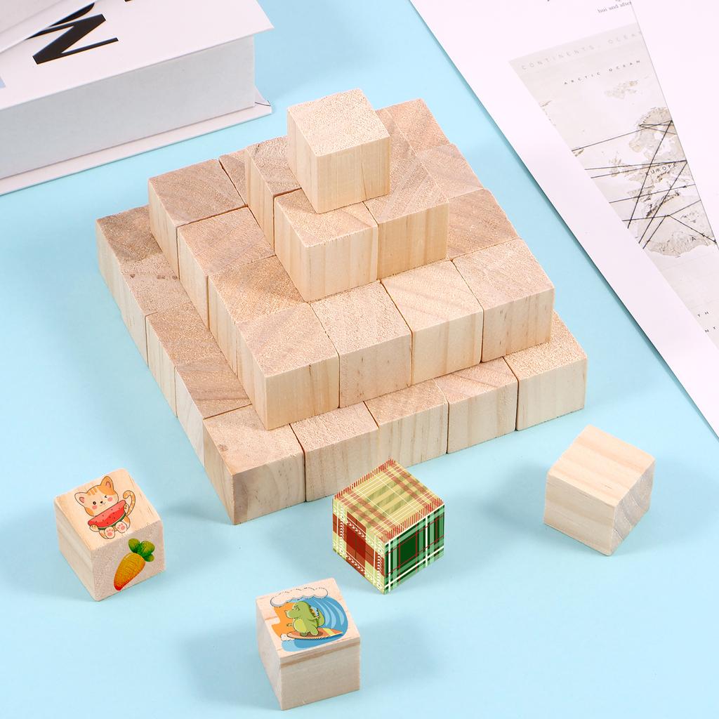 50 Stück Holzklötze für Bastelarbeiten Kiefernholz Quadratische Klötze 1 Zoll Unfertige Holz Bastelwürfel Natürliche Holzklötze Holzwürfel