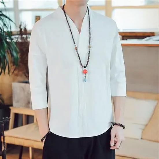 Men's Chinese Style Summer Tang Suit: Short-Sleeved Hanfu Top for Meditation, Tea, and Casual Wear